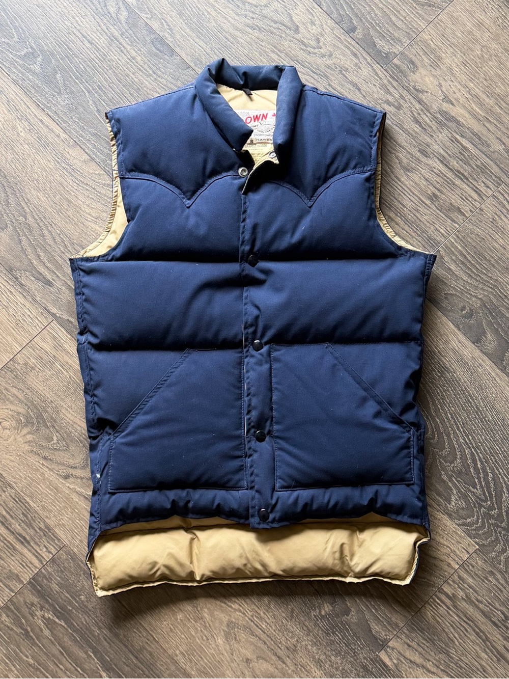 Vintage Schott NYC Down Puffer Vest Small Navy Western Yoke Snap Front USA